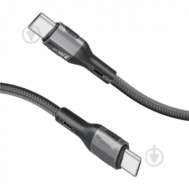 Кабель Promate FletchLink-СС USB-C to USB-C 60W Power Delivery 1,2 м black (fletchlink-cc.black) - фото 1 Кабель Promate FletchLink-СС USB-C to USB-C 60W Power Delivery 1,2 м black (fletchlink-cc.black) - фото 1