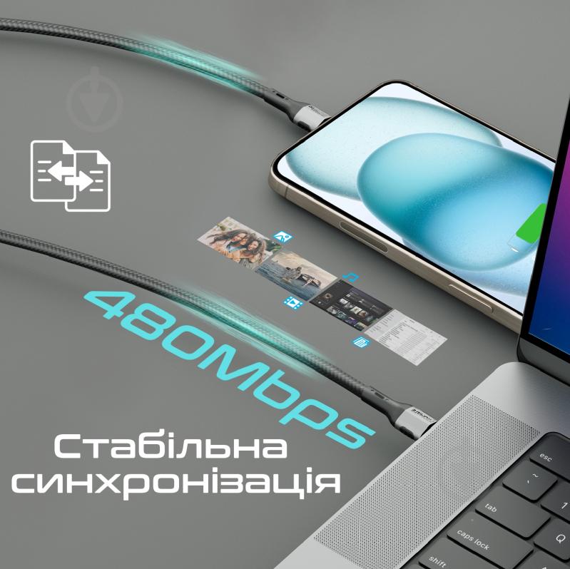 Кабель Promate FletchLink-СС USB-C to USB-C 60W Power Delivery 1,2 м black (fletchlink-cc.black) - фото 3 Кабель Promate FletchLink-СС USB-C to USB-C 60W Power Delivery 1,2 м black (fletchlink-cc.black) - фото 3