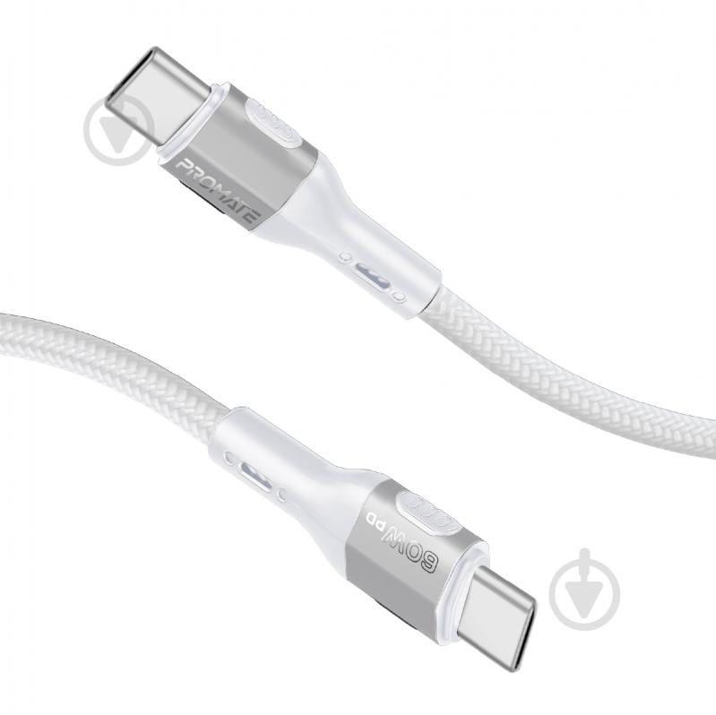 Кабель Promate FletchLink-СС USB-C to USB-C 60W Power Delivery 1,2 м grey (fletchlink-cc.grey) - фото 1 Кабель Promate FletchLink-СС USB-C to USB-C 60W Power Delivery 1,2 м grey (fletchlink-cc.grey) - фото 1