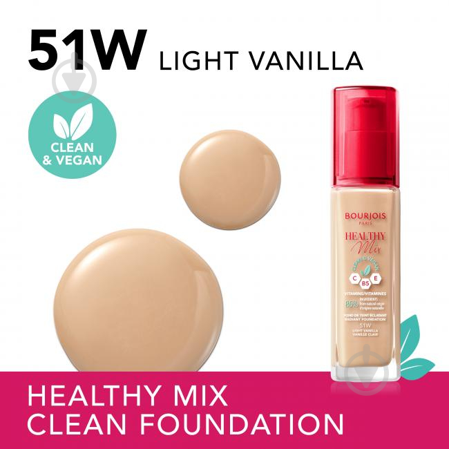 Тональна основа Bourjois HEALTHY MIX (51) Light Vanilla 30 мл - фото 2