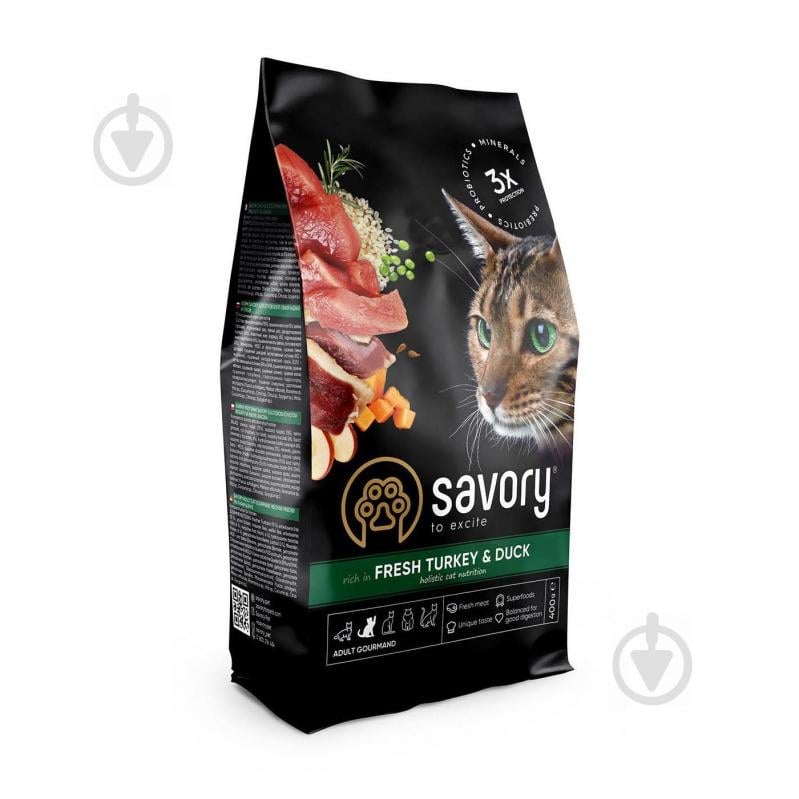 Корм Savory для взрослых капризных кошек (индейка и утка) 400 г - фото 1