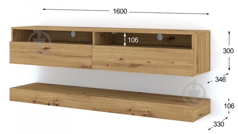 Тумба под ТВ BIM Furniture Duo 2д 1600x300x340 мм дуб артизан(TV_STAND_DUO_160_PLATFORM_ARTI) - фото 3 Тумба под ТВ BIM Furniture Duo 2д 1600x300x340 мм дуб артизан(TV_STAND_DUO_160_PLATFORM_ARTI) - фото 3