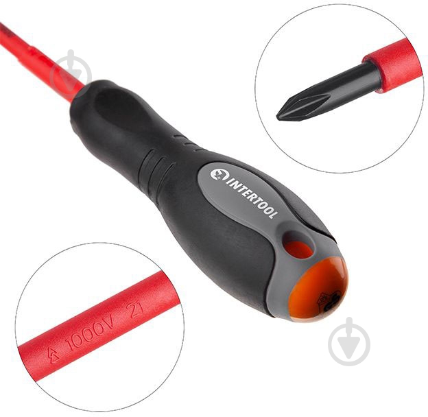 Викрутка Intertool хрестова ізольована PH1 1000 В (VT-3211) - фото 2 Викрутка Intertool хрестова ізольована PH1 1000 В (VT-3211) - фото 2