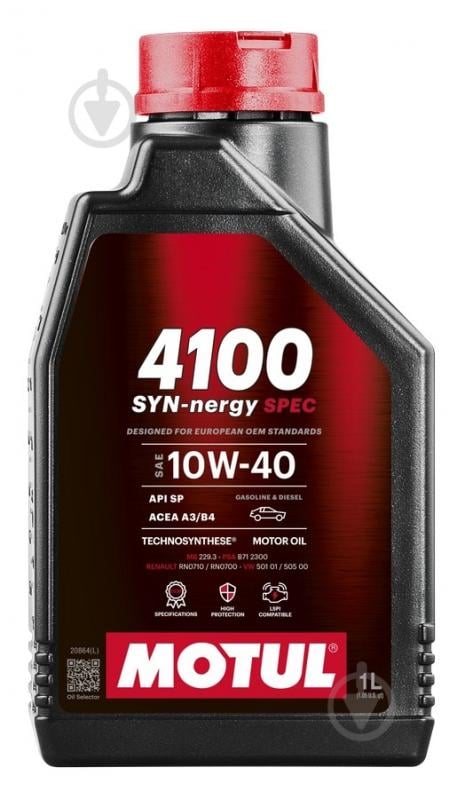 Моторна олива синтетична Motul 4100 Syn-nergy SPEC SAE 10W-40 1 л (387701) - фото 1 Моторна олива синтетична Motul 4100 Syn-nergy SPEC SAE 10W-40 1 л (387701) - фото 1