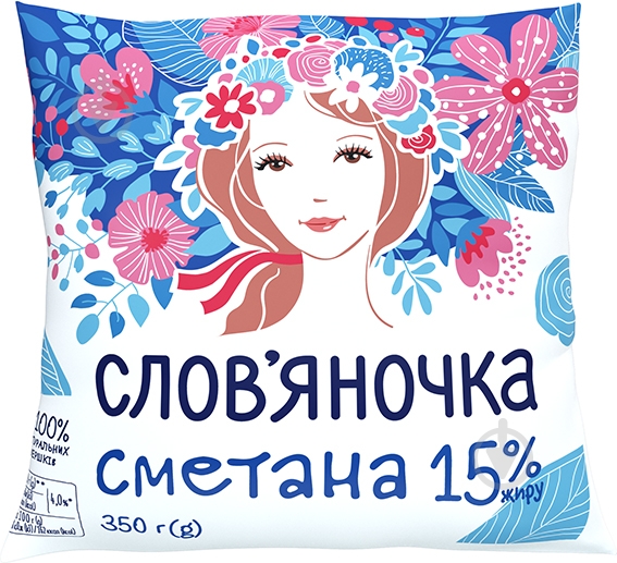 Сметана Слов'яночка 15% 350 г - фото 1