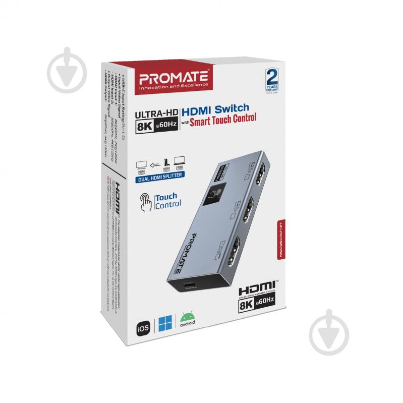 Сплиттер Promate MediaSwitch-2T 2хHDMI to HDMI серебристый (mediaswitch-2t) - фото 8