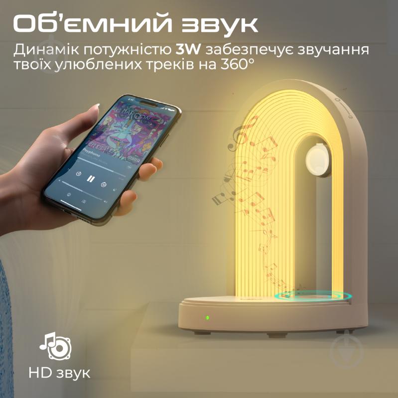 Настільна лампа з бездротовою зарядкою Promate Globe-Qi з Bluetooth колонкою LED White - фото 5