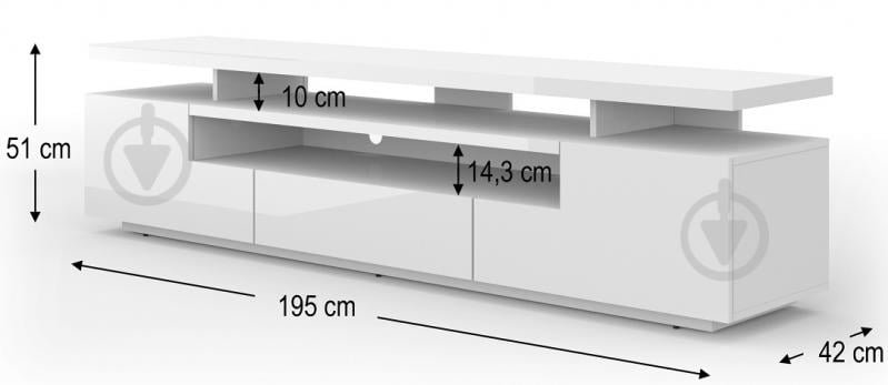 Тумба під ТВ BIM Furniture Eva 3д 1950x510x420 мм білий матовий/білий глянець(TV_STAND_EVA_195_WHITE_GLOSS) - фото 3 Тумба під ТВ BIM Furniture Eva 3д 1950x510x420 мм білий матовий/білий глянець(TV_STAND_EVA_195_WHITE_GLOSS) - фото 3