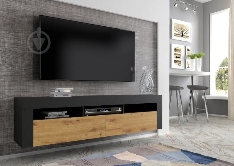 Тумба под ТВ BIM Furniture Moreno 2д 1600x430x350 мм черный матовый/дуб артизан (MORENO_RTV_160_CM_DA) - фото 3 Тумба под ТВ BIM Furniture Moreno 2д 1600x430x350 мм черный матовый/дуб артизан (MORENO_RTV_160_CM_DA) - фото 3