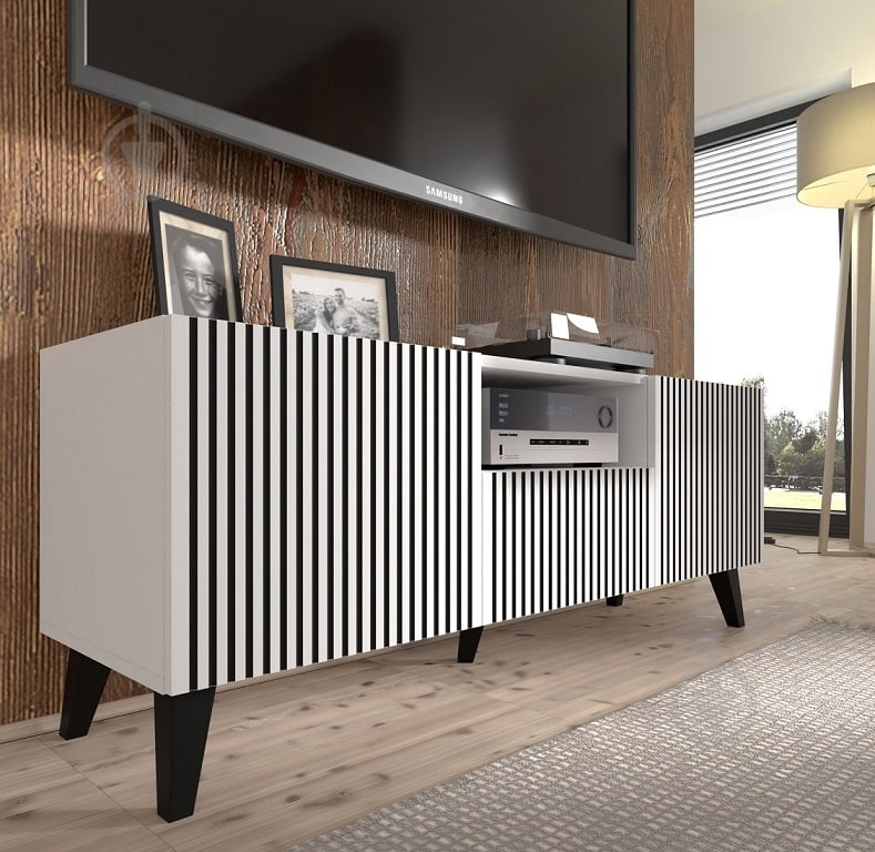 Тумба под ТВ BIM Furniture Ravenna 2д1ш 1500x560x420 мм черный/белый матовый (RAVENNA_P_PAINTED_MDF_TV_STAND) - фото 4 Тумба под ТВ BIM Furniture Ravenna 2д1ш 1500x560x420 мм черный/белый матовый (RAVENNA_P_PAINTED_MDF_TV_STAND) - фото 4