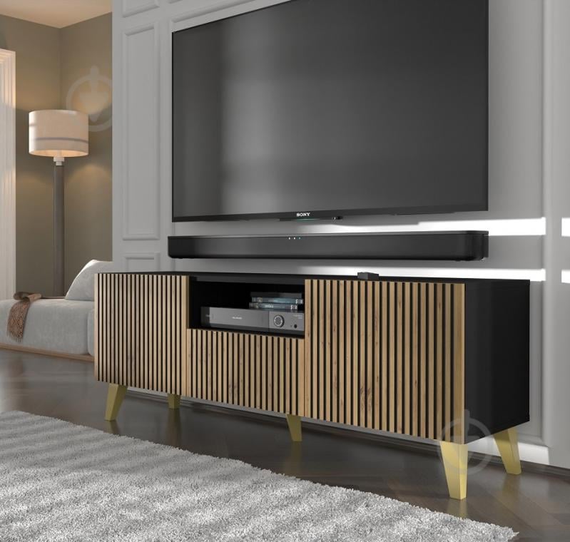 Тумба під ТВ BIM Furniture Ravenna 2д1ш 1500x560x420 мм чорний матовий/золотий/дуб артізан (RAVENNA_P_PAINTED_MDF_TV_STAND) - фото 4 Тумба під ТВ BIM Furniture Ravenna 2д1ш 1500x560x420 мм чорний матовий/золотий/дуб артізан (RAVENNA_P_PAINTED_MDF_TV_STAND) - фото 4