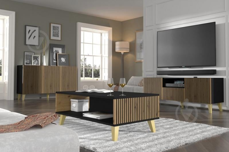 Тумба під ТВ BIM Furniture Ravenna 2д1ш 1500x560x420 мм чорний матовий/золотий/дуб артізан (RAVENNA_P_PAINTED_MDF_TV_STAND) - фото 6 Тумба під ТВ BIM Furniture Ravenna 2д1ш 1500x560x420 мм чорний матовий/золотий/дуб артізан (RAVENNA_P_PAINTED_MDF_TV_STAND) - фото 6