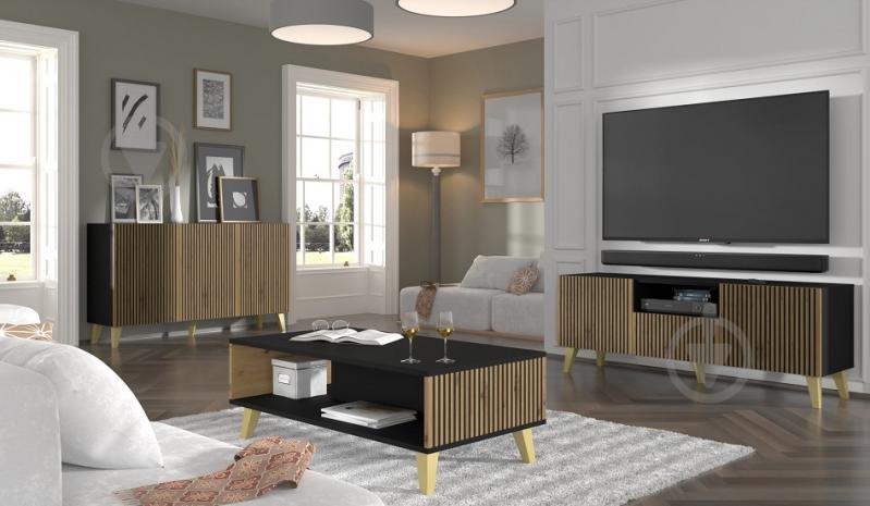 Тумба під ТВ BIM Furniture Ravenna 2д1ш 1500x560x420 мм чорний матовий/золотий/дуб артізан (RAVENNA_P_PAINTED_MDF_TV_STAND) - фото 7 Тумба під ТВ BIM Furniture Ravenna 2д1ш 1500x560x420 мм чорний матовий/золотий/дуб артізан (RAVENNA_P_PAINTED_MDF_TV_STAND) - фото 7