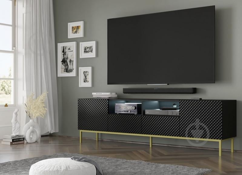 Тумба під ТВ BIM Furniture Ravenna 2д1ш 2000x580x420 мм чорний/золотий(RAVENNA_CCK_DIAMOND_MDF_HG_TV_) - фото 5 Тумба під ТВ BIM Furniture Ravenna 2д1ш 2000x580x420 мм чорний/золотий(RAVENNA_CCK_DIAMOND_MDF_HG_TV_) - фото 5