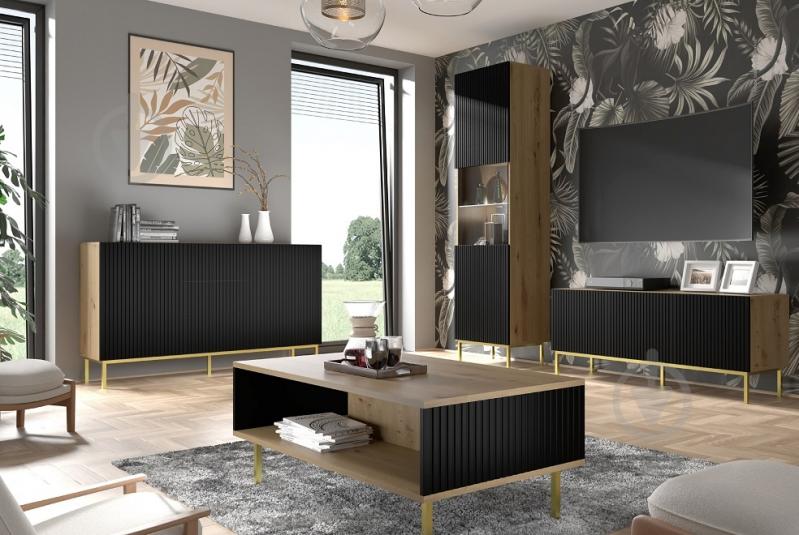 Тумба под ТВ BIM Furniture Ravenna 3д 1500x560x420 мм дуб артизан/золотой/черный матовый (RAVENNA_B_FOILED_MDF_TV_STAND_) - фото 4 Тумба под ТВ BIM Furniture Ravenna 3д 1500x560x420 мм дуб артизан/золотой/черный матовый (RAVENNA_B_FOILED_MDF_TV_STAND_) - фото 4