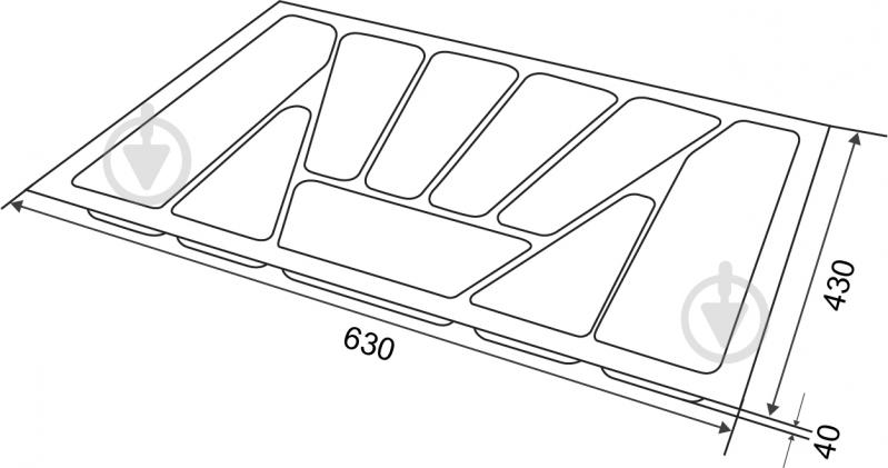 Лоток для столовых приборов Verso 630x430x40 мм фасад 700 мм пластиковый белый - фото 2