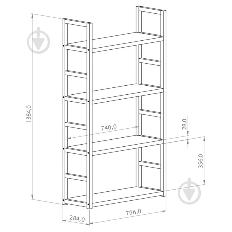 Стелаж PROзапас натуральний 1384x796x284 мм полиця 4 шт. - фото 3