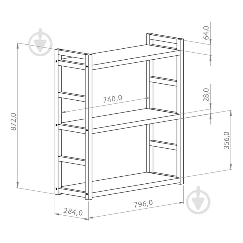 Стелаж дерев'яний PROзапас натуральний 872x796x284 мм полиця 3 шт. без покриття - фото 3