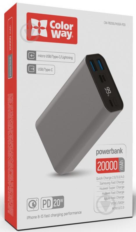 Повербанк ColorWay 20000 mAh gray (CW-PB200LPH3GR-PDD) - фото 9