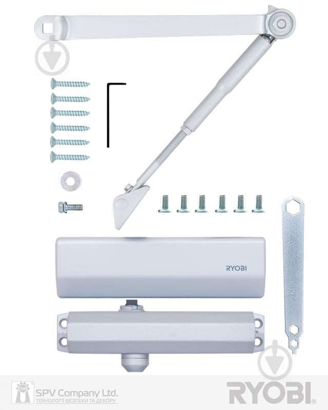 Доводчик дверний RYOBI DS-1554 стандартна тяга з фіксацією срібний 80 кг - фото 6