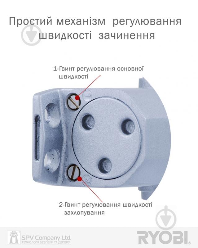 Доводчик дверний RYOBI DS-1554 стандартна тяга з фіксацією срібний 80 кг - фото 3