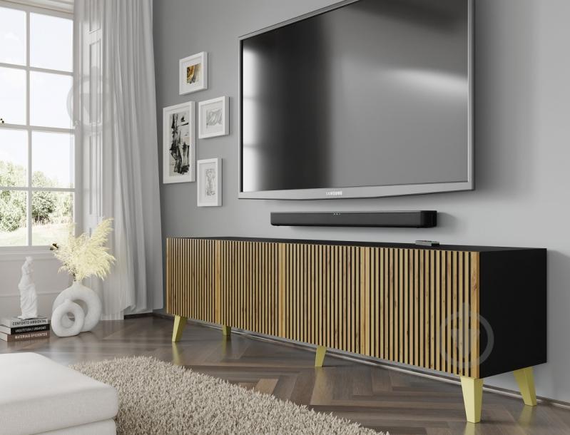 Тумба под ТВ BIM Furniture Ravenna 4д 2000x560x420 мм дуб артизан/золотой/черный матовый (RAVENNA_F_PAINTED_MDF_TV_STAND) - фото 4 Тумба под ТВ BIM Furniture Ravenna 4д 2000x560x420 мм дуб артизан/золотой/черный матовый (RAVENNA_F_PAINTED_MDF_TV_STAND) - фото 4