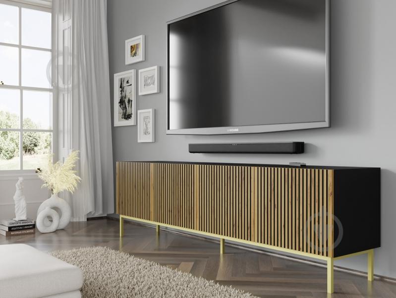 Тумба под ТВ BIM Furniture Ravenna 4д 2000x580x420 мм дуб артизан/золотой/черный матовый (RAVENNA_F_PAINTED_MDF_TV_STAND) - фото 4 Тумба под ТВ BIM Furniture Ravenna 4д 2000x580x420 мм дуб артизан/золотой/черный матовый (RAVENNA_F_PAINTED_MDF_TV_STAND) - фото 4