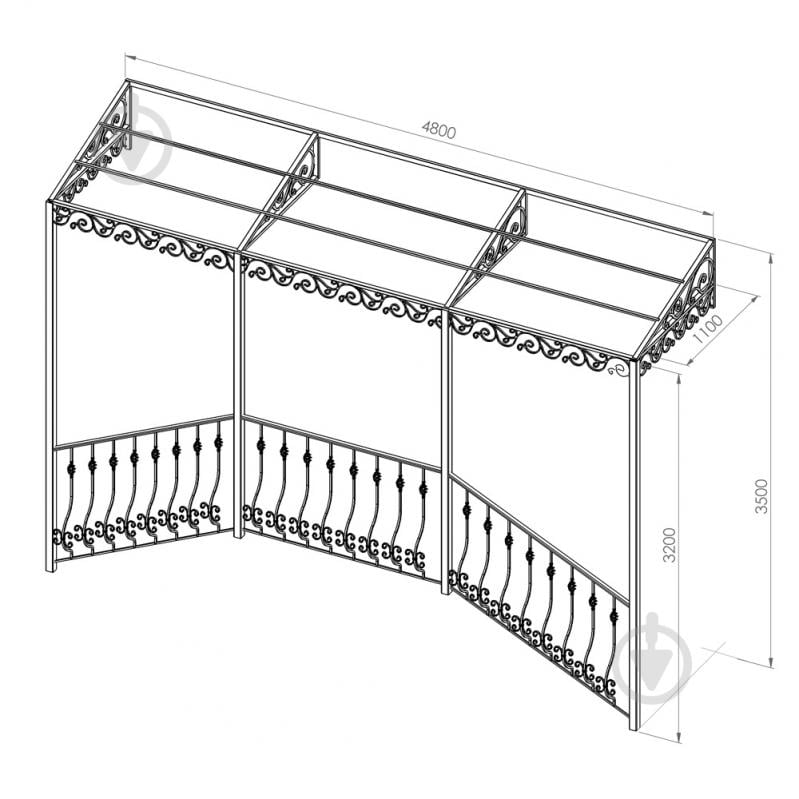 Навес кованый с ограждением Артдеко КН-45 4800х3500х1200 мм - фото 2