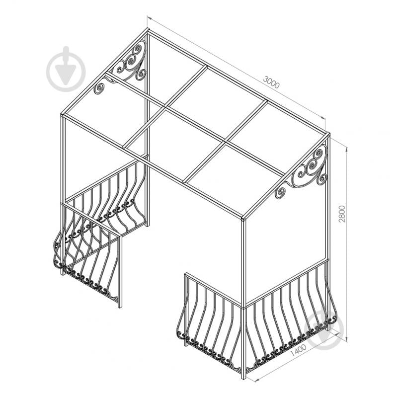 Навес кованый с ограждением Артдеко КН-48 3000х2800х1400 мм - фото 2