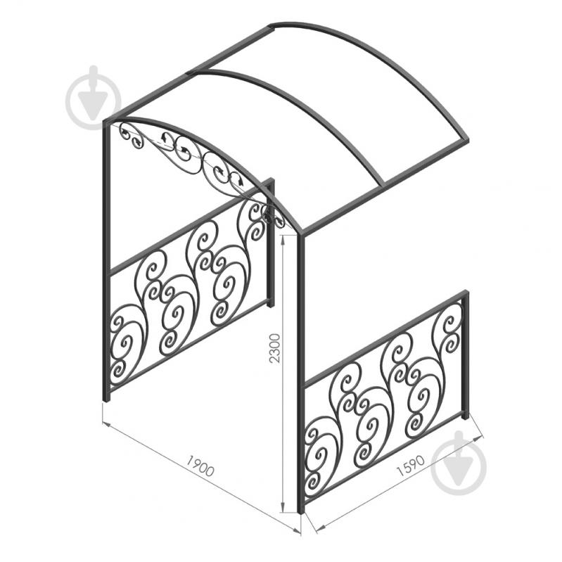 Навес кованый с ограждением Артдеко КН-52 1900х2600х1600 мм - фото 2