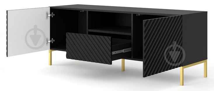 Тумба під ТВ BIM Furniture Surf 2д1ш 1500x560x420 мм чорний матовий/золотий(SURF_TV_STAND_150_2D1S_BLACK_M) - фото 2 Тумба під ТВ BIM Furniture Surf 2д1ш 1500x560x420 мм чорний матовий/золотий(SURF_TV_STAND_150_2D1S_BLACK_M) - фото 2