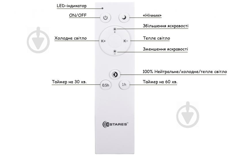 Светильник светодиодный Estares Siyanie с пультом ДУ 120 Вт белыйхром 3000-6500 К - фото 11