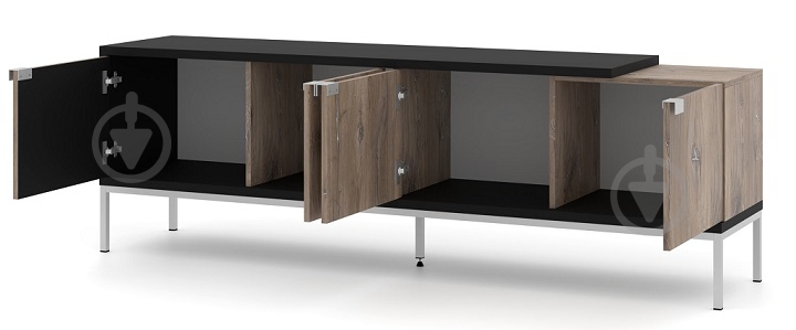 Тумба під ТВ BIM Furniture Toledo 4д 1900x620x420 мм чорний матовий/дуб флагшток (TOLEDO_TV_STAND_200_4D_FLAGSTA) - фото 2 Тумба під ТВ BIM Furniture Toledo 4д 1900x620x420 мм чорний матовий/дуб флагшток (TOLEDO_TV_STAND_200_4D_FLAGSTA) - фото 2