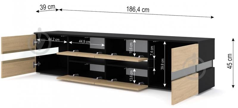 Тумба под ТВ BIM Furniture Viper 8д 1860x450x390 мм черный матовый/дуб каменный (VIPER_TV_STAND_186_2D4K_BLACK_) - фото 4 Тумба под ТВ BIM Furniture Viper 8д 1860x450x390 мм черный матовый/дуб каменный (VIPER_TV_STAND_186_2D4K_BLACK_) - фото 4