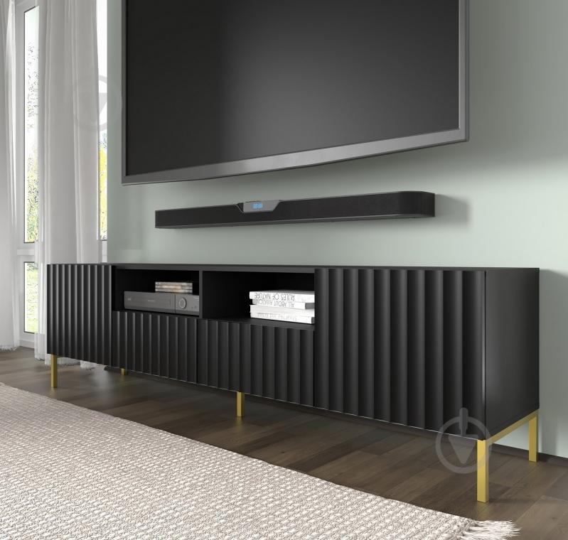 Тумба під ТВ BIM Furniture Wave 2д2ш 2000x560x420 мм чорний матовий/золотий(WAVE_TV_STAND_200_2D2S_BLACK_M) - фото 4 Тумба під ТВ BIM Furniture Wave 2д2ш 2000x560x420 мм чорний матовий/золотий(WAVE_TV_STAND_200_2D2S_BLACK_M) - фото 4