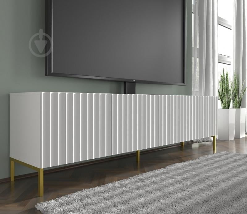 Тумба під ТВ BIM Furniture Wave 4д 2000x560x420 мм золотий/білий матовий (WAVE_TV_STAND_200_4D_WHITE_MAT) - фото 5 Тумба під ТВ BIM Furniture Wave 4д 2000x560x420 мм золотий/білий матовий (WAVE_TV_STAND_200_4D_WHITE_MAT) - фото 5