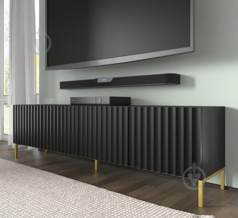Тумба под ТВ BIM Furniture Wave 4д 2000x560x420 мм черный матовый/черный(WAVE_TV_STAND_200_4D_BLACK_MAT) - фото 3 Тумба под ТВ BIM Furniture Wave 4д 2000x560x420 мм черный матовый/черный(WAVE_TV_STAND_200_4D_BLACK_MAT) - фото 3