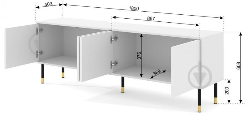 Тумба под ТВ BIM Furniture Woody 4д 1800x600x400 мм белый матовый(WOODY_TV_STAND_4D_180_WHITE_MA) - фото 4 Тумба под ТВ BIM Furniture Woody 4д 1800x600x400 мм белый матовый(WOODY_TV_STAND_4D_180_WHITE_MA) - фото 4