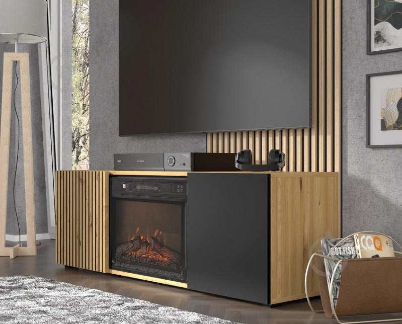 Тумба під ТВ BIM Furniture Auris 1488x502x420 мм чорний матовий/дуб артізан(AURIS_RTV_150_FIREPLACE_DA_CM) - фото 5 Тумба під ТВ BIM Furniture Auris 1488x502x420 мм чорний матовий/дуб артізан(AURIS_RTV_150_FIREPLACE_DA_CM) - фото 5