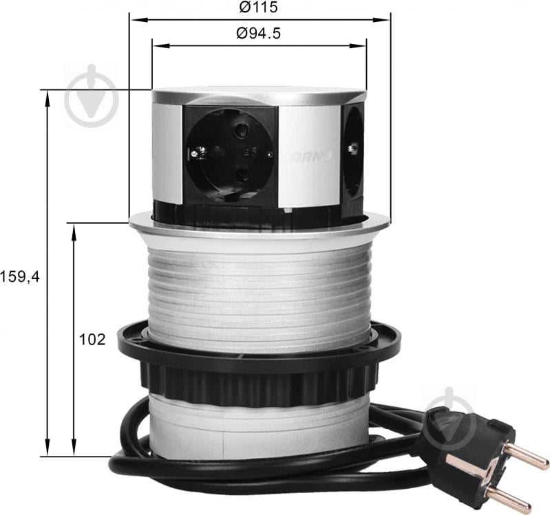 Розетка меблева четверна із заземленням ORNO шуко IP20 срібний OR-AE-1341(GS) - фото 3