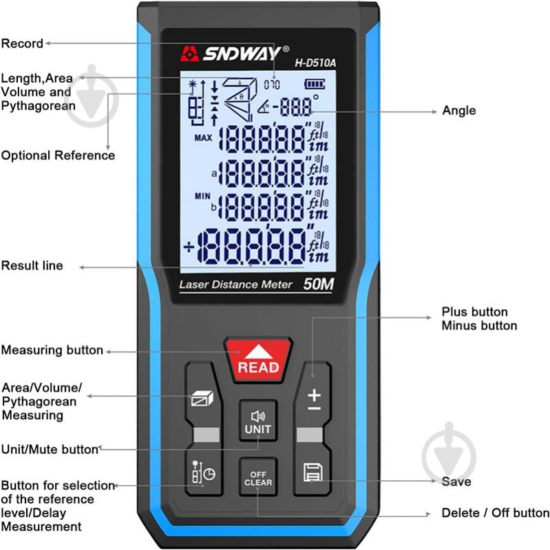 Дальномер лазерный Sndway 50 м H-D510A - фото 5