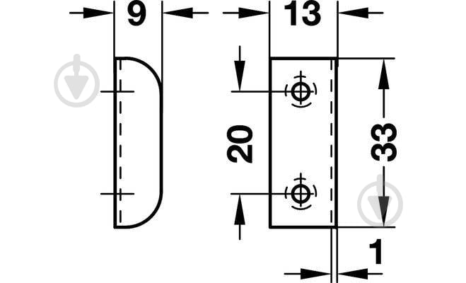 Планка ответная для замка SYMO стальная никелированная 9х13х33 мм под шуруп 239.40.703 Hafele 1 шт. - фото 2