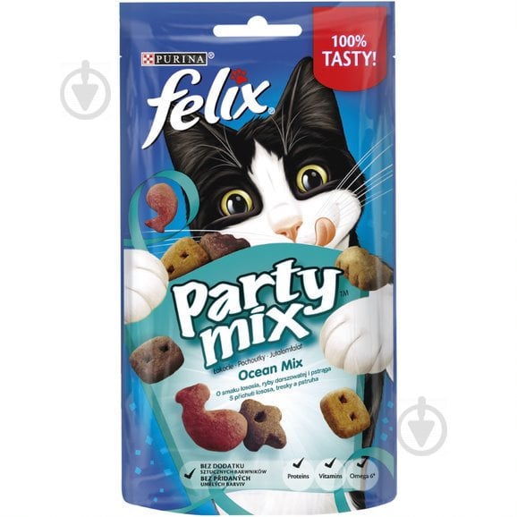 Ласощі Felix для дорослих котів Party Mix Океанічний Мікс зі смаком лосося, форелі 60 г - фото 1