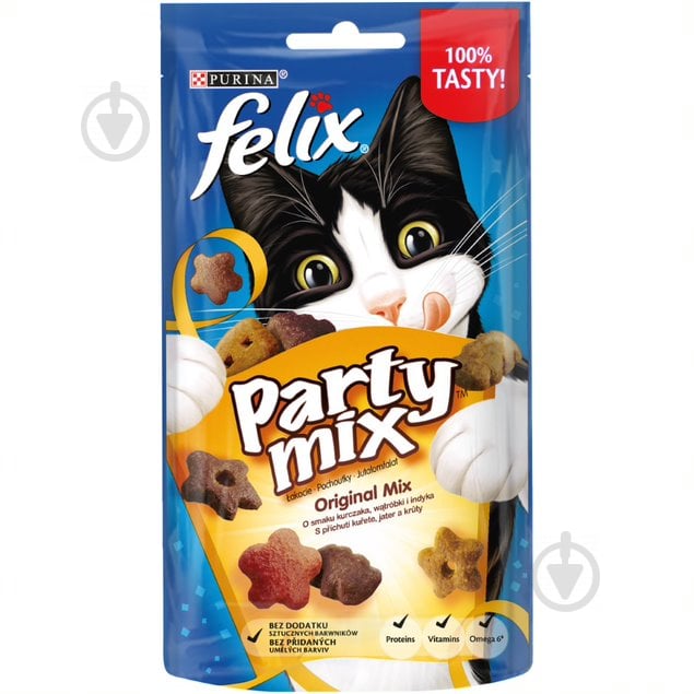 Ласощі Felix для дорослих котів Party Mix Оріджинал Мікс зі смаком курки, печінки та індички 60 г - фото 1