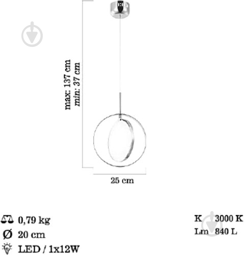 ВІТРИНА! Люстра підвісна Vio Concept Molveno 12 Вт LED-модуль хром 80419-01-PS1-CR - фото 2