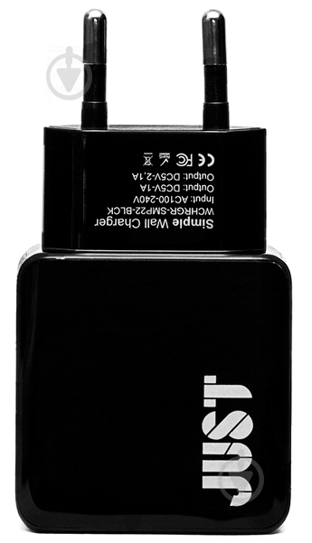 Мережевий зарядний пристрій JUST Simple Dual USB Wall Charger (2.1A/2USB, 10W) Black (WCHRGR-SMP22-BLCK) - фото 2