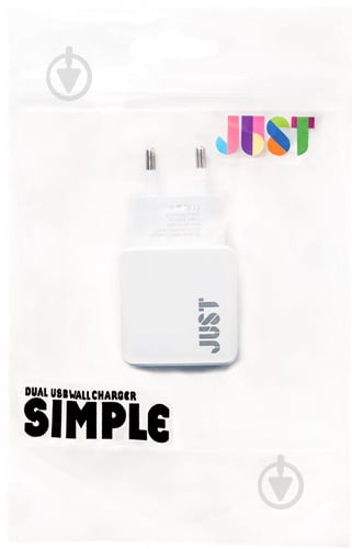 Сетевое зарядное устройство JUST Simple Dual USB Wall Charger (2.1A/2USB, 10W) White (WCHRGR-SMP22-WHT) - фото 3