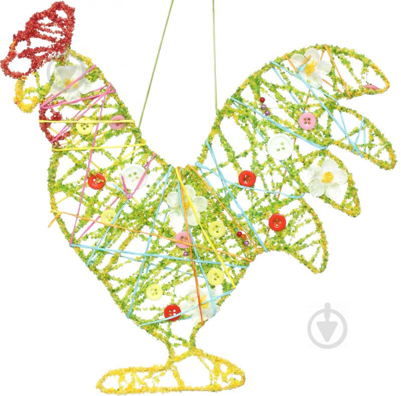 Декорация Петушок весенний с пуговицами 31 см LA00005A - фото 1