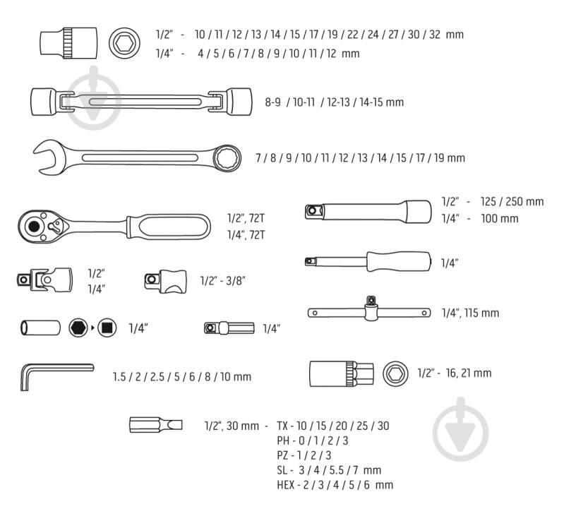 Головка NEO tools 1/4"(F)×3/8"(M) 77 шт. 08-915 - фото 10 Головка NEO tools 1/4"(F)×3/8"(M) 77 шт. 08-915 - фото 10