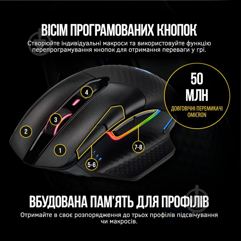 Мишка Corsair Dark Core RGB Pro Wireless black (CH-9315411-EU) - фото 7 Мишка Corsair Dark Core RGB Pro Wireless black (CH-9315411-EU) - фото 7